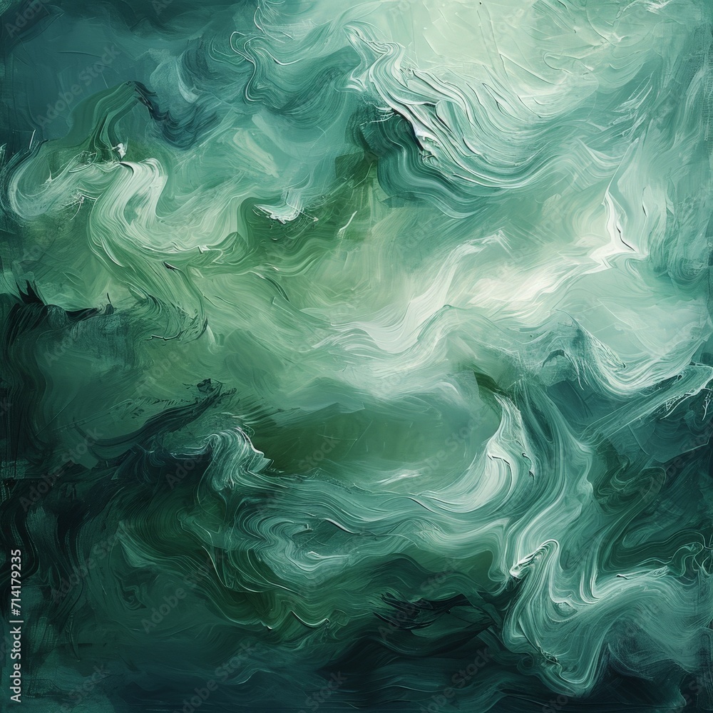 Swirling Green and White Painting