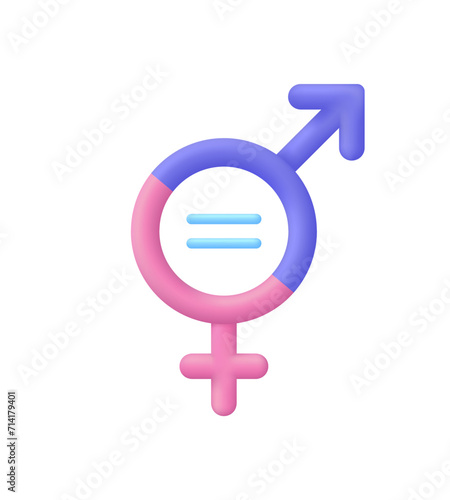 3D Gender icon. Equality between men and women. Gender equality and tolerance. Symbol of gender equality