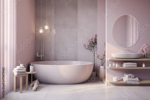 Lavender color minimal design decoration modern bathroom interior