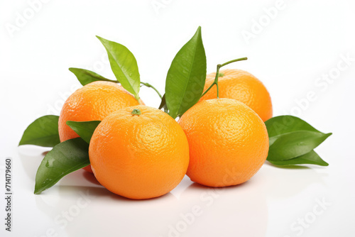 Leafy tangerines, isolated white background