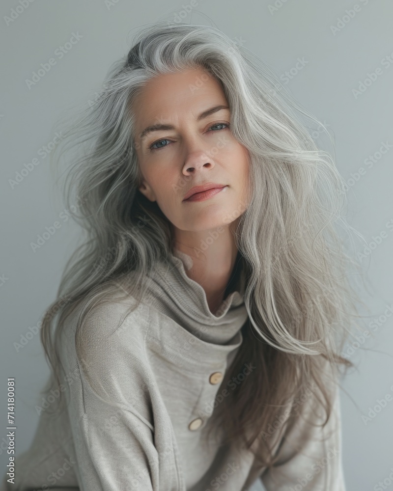Smiling Woman With Grey Hair and Sweater Smiling Woman With Grey Hair and Sweater