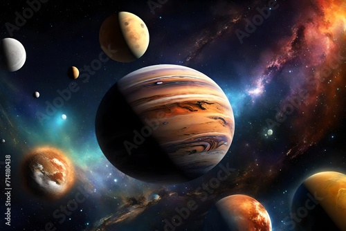 illustration of space with galaxies, planets and stars 