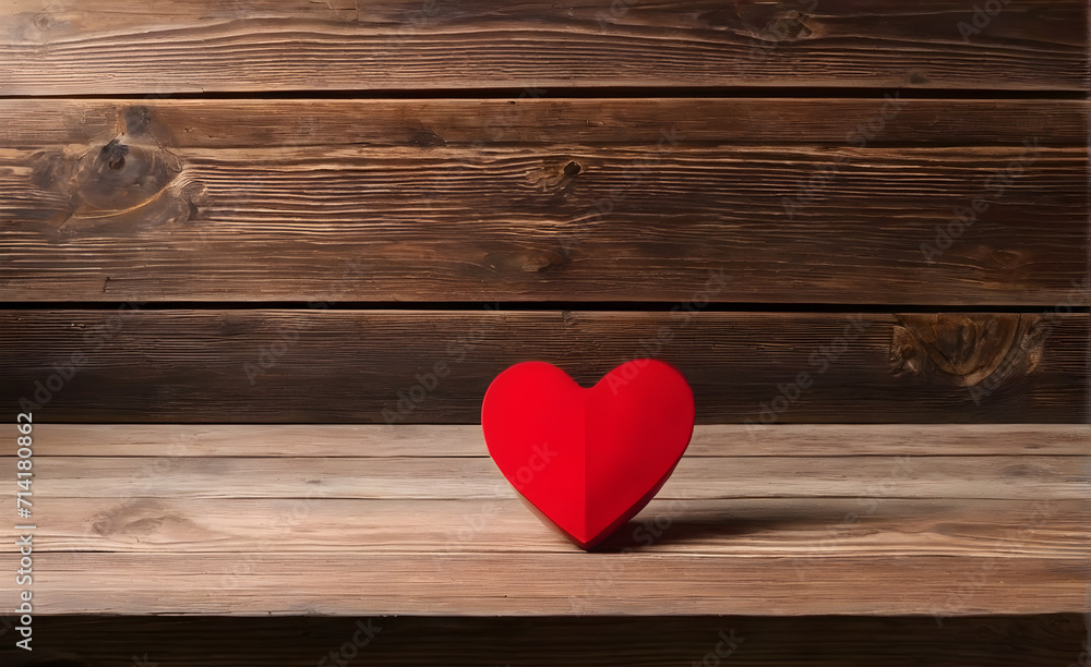 A red heart on a wooden table. Generative AI A red heart on a wooden table. Generative AI