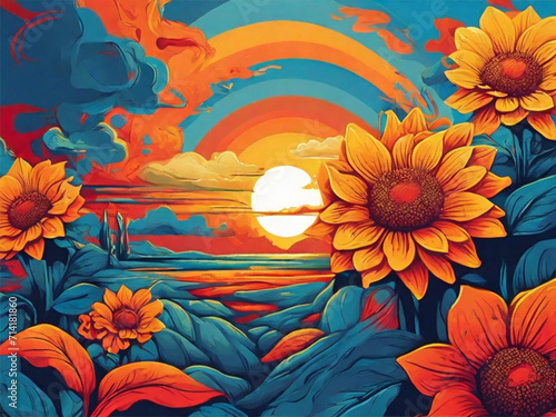 sun flowers background wallpaper illustration art 