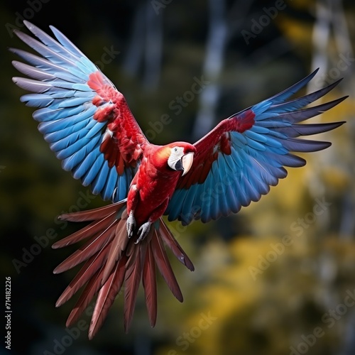 Very nice red blue flying parrot images Generative AI © MiltonKumar