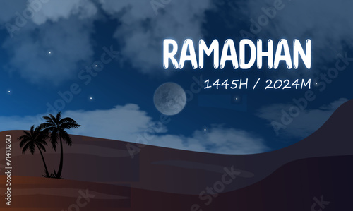 Wallpaper Mural Ramadan template design with sky, moon and desert views, vector design of Ramadan greeting banner design, muslim, with light gradient. Torontodigital.ca