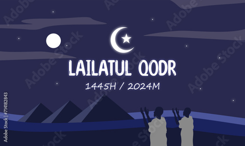 Wallpaper Mural Ramadan and Lailatul Qodr template design with sky, moon and desert views, vector design of Ramadan greeting banner design, muslim, with light gradient. Torontodigital.ca