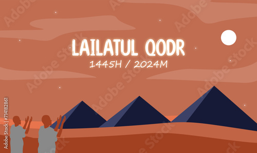Wallpaper Mural Ramadan and Lailatul Qodr template design with sky, moon and desert views, vector design of Ramadan greeting banner design, muslim, with light gradient. Torontodigital.ca