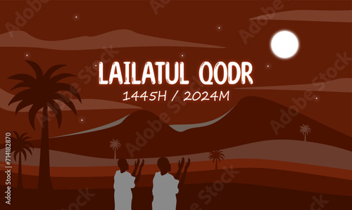 Wallpaper Mural Ramadan and Lailatul Qodr template design with sky, moon and desert views, vector design of Ramadan greeting banner design, muslim, with light gradient. Torontodigital.ca