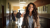 Portrait of a High School Student Standing in Hallway