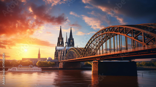 cologne cathedral at sunset photo