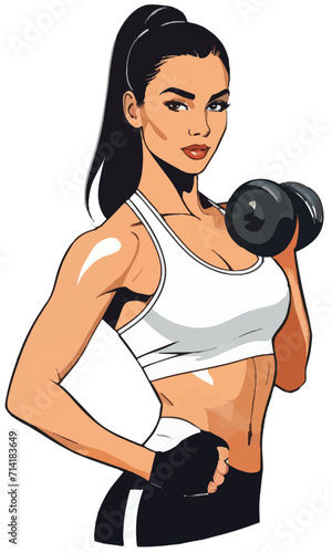 Athletic girl holding a dumbbell in her hand