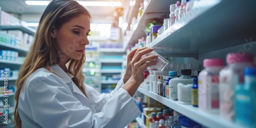 A woman pharmacist working in a pharmacy