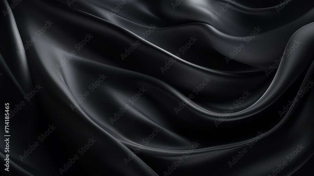 Elegant Black Silk Satin Texture Background with Beautiful Soft Folds AI Generated