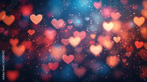 Abstract dark gradient background with hearts shape bokeh. photo