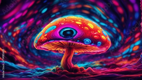 3d illustration of abstract psychedelic background with bright multicolored mushroom
