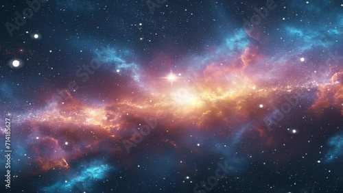 Loop Animation of space nebula towards light loop Animation. Glowing galaxies and stars passing footage video background photo