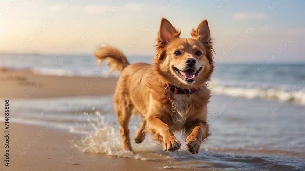 dog playing on the beach dog playing on the beach