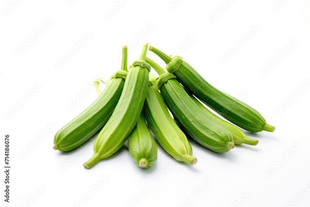 Many okra vegetables, isolated white background Many okra vegetables, isolated white background