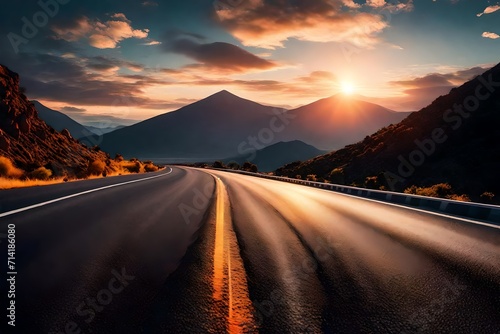 sunset in the mountains highway photo