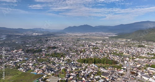 空撮 - 日本の都市風景 長野県上高井郡小布施町 観光 ビジネス 右ドリー