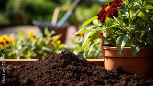 Enhancing Soil Health with Biochar: Planting Flowers in a Garden AI Generated