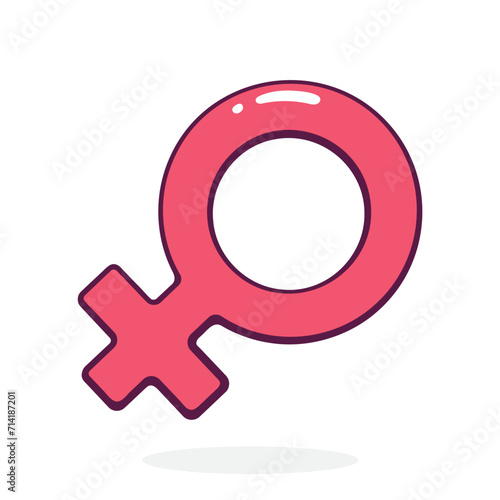 Female Gender Symbol. Women icon. Vector illustration. Hand drawn cartoon clip art with outline. Isolated on white background