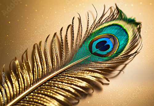 golden peacock feathers on gold background photo