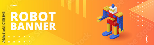 Banner with robot for print and design. Vector illustration.