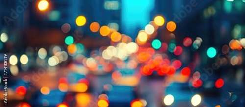 Blurry city lights in the evening traffic.