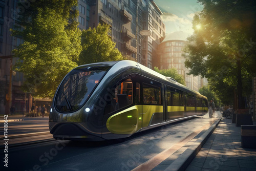 futuristic train in the city