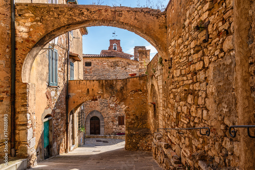 Scenic sight in the village of Campiglia Marittima, on a sunny summer afternoon. In the Province of Livorno, in the Tuscany region of Italy. photo