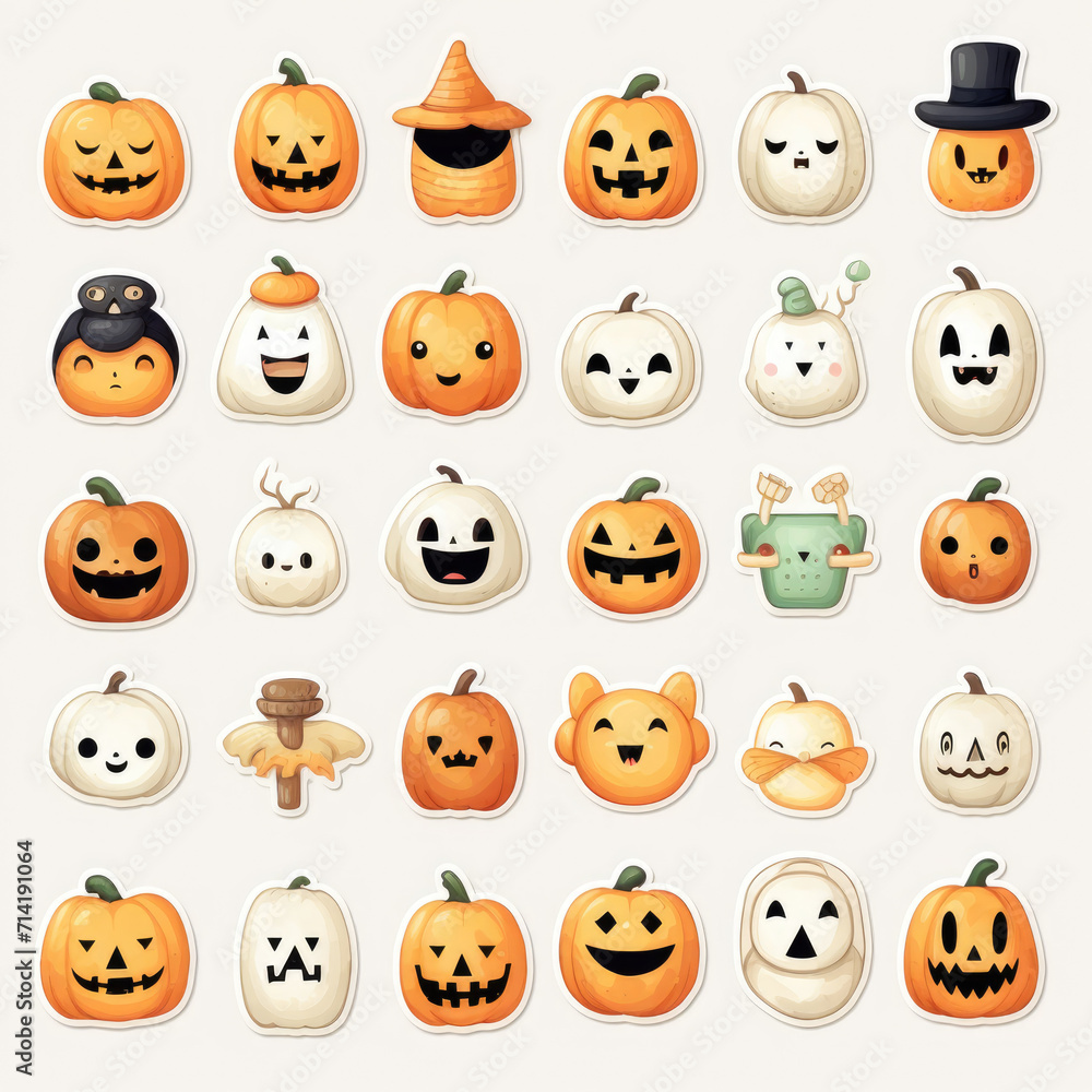 Mixed Halloween object label set, white background Mixed Halloween object label set, white background