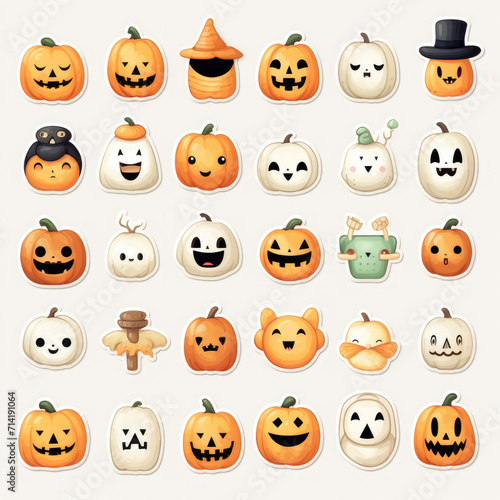 Mixed Halloween object label set, white background