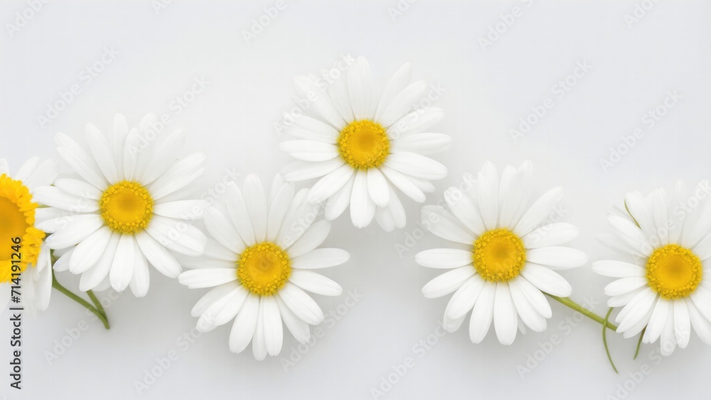 Fototapeta premium Beautiful Daisy flowers on white surface