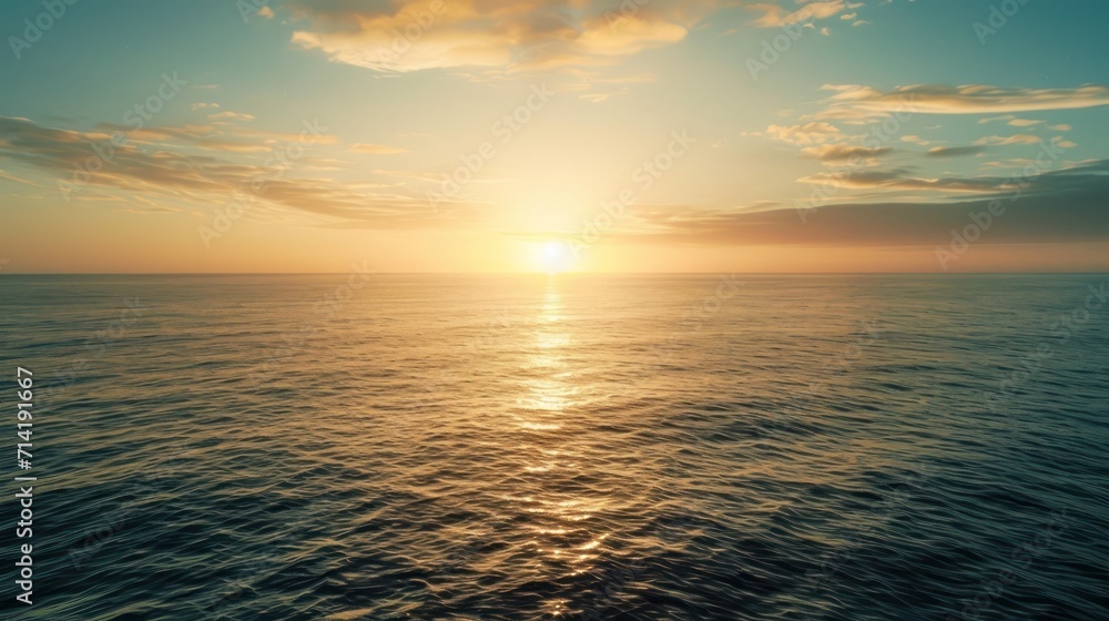Sunrise above horizon, ocean view