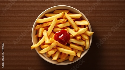 Top view delicious french fries inside plate on the dark background potato meal sandwich dish burger fast-food