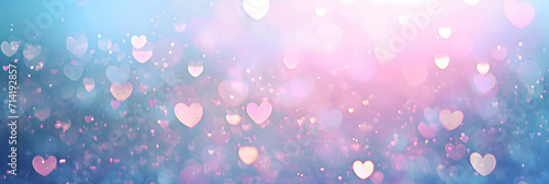 blue and pink glitter vintage lights background. defocused. hearts overlay