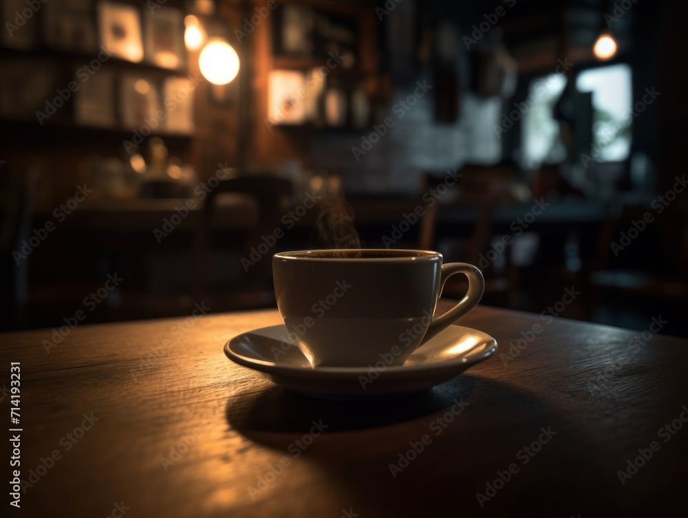 Freshly poured, frothy cappuccino in a rustic cafe setting during the early morning hours Freshly poured, frothy cappuccino in a rustic cafe setting during the early morning hours