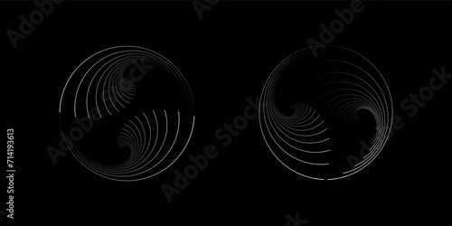Set of two radial hypnotic spirals, on transparent background.