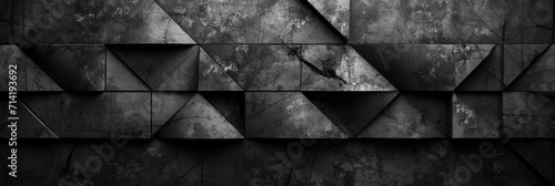 Dynamic Shadows: Black and Grey Charcoal Abstract Banner, Playfully Incorporating Geometric Shapes and a Shading Gradient for a Modern Background Wallpaper