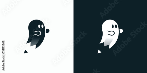 Vector logo design illustration of a cute ghost with a pencil shape below.