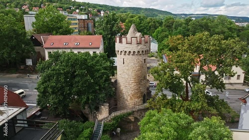 Aerial drone view of the historic old town of Jena in Thuringia, Germany photo