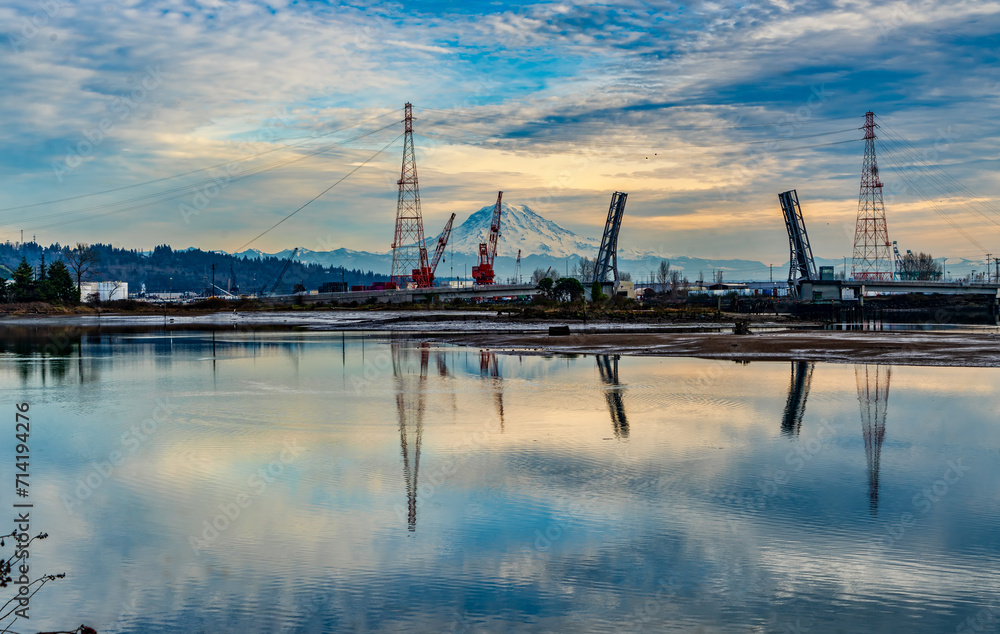 Port Cranes And Mountain