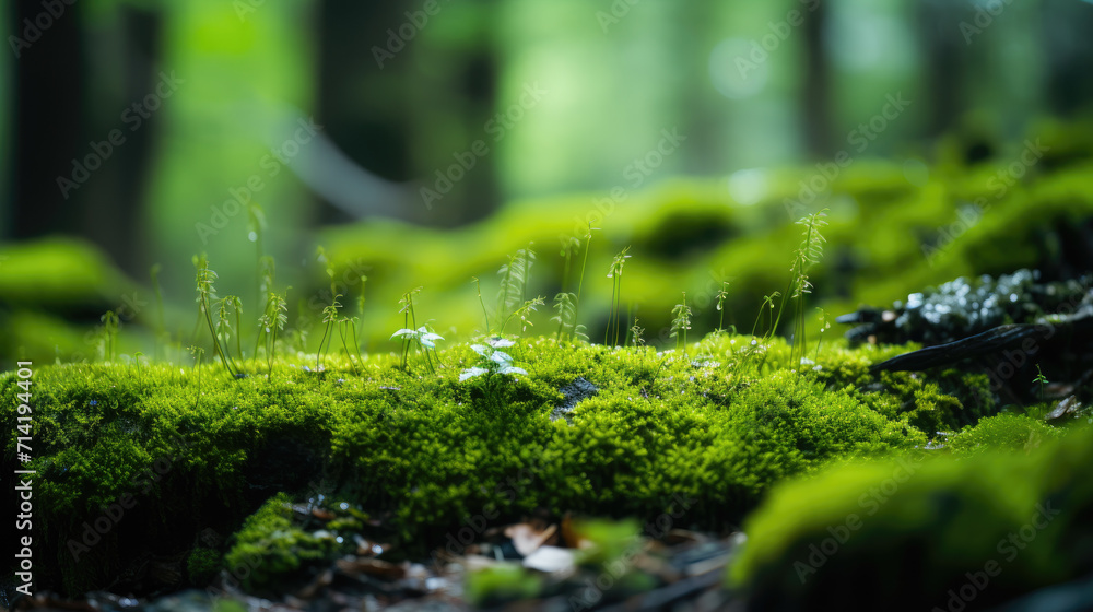 Mossy mysterious forest landscape background Mossy mysterious forest landscape background