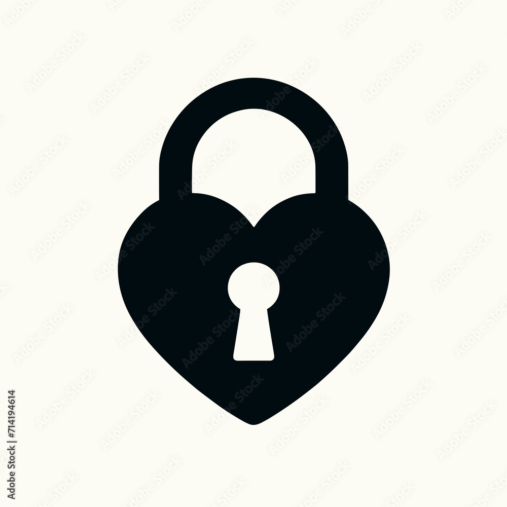A black and white silhouette of an image of a heart-shaped lock, minimalist abstract image A black and white silhouette of an image of a heart-shaped lock, minimalist abstract image