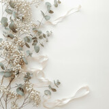 Abundance of White Flowers and Leaves on a White Background