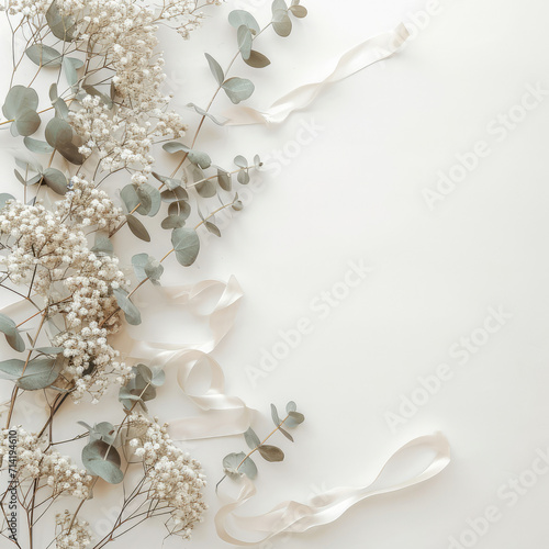 Abundance of White Flowers and Leaves on a White Background