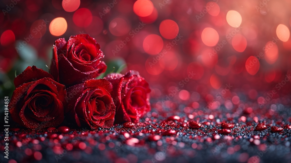A Valentine's Day invitation with red hearts and red roses. Suitable for Valentine's Day, Easter, Birthday, generative ai A Valentine's Day invitation with red hearts and red roses. Suitable for Valentine's Day, Easter, Birthday, generative ai