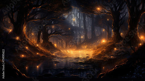 Mysterious atmosphere surreal wallpaper background among shining lights and sparkles